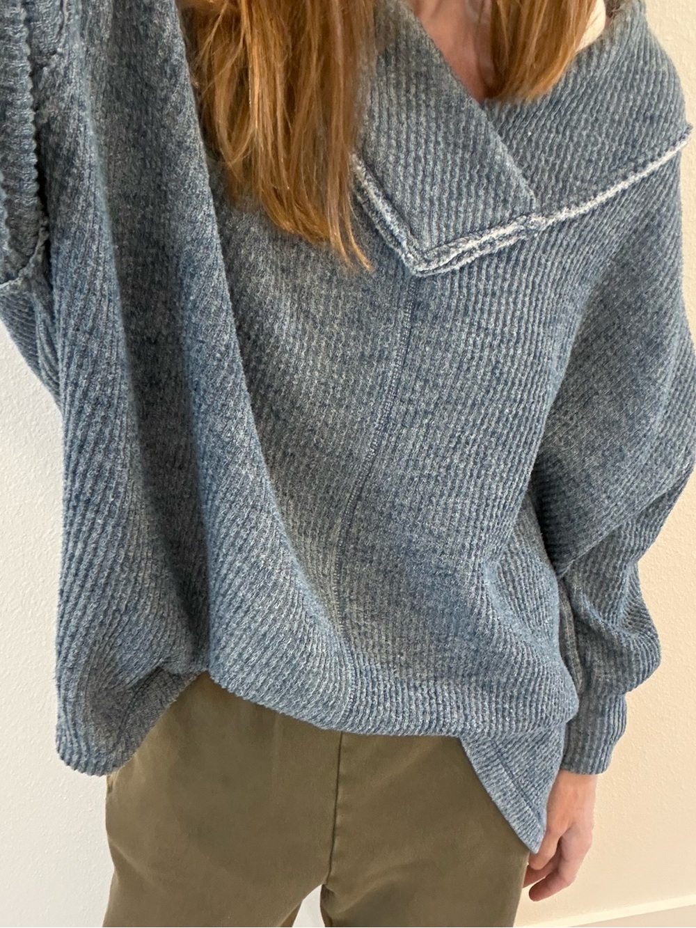 Free People Blue Gray Ribbed Oversized Pullover Sweater Top Medium
